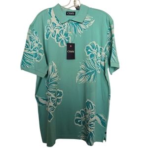 NWT Chaps Aqua White Hibiscus Floral Men's Polo Shirt